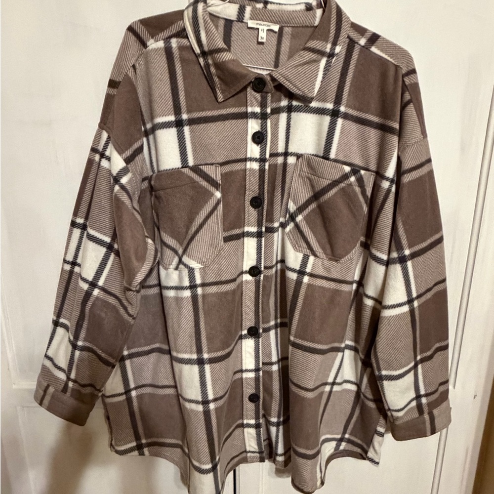 Maurices Tan and Cream Plaid Shirt